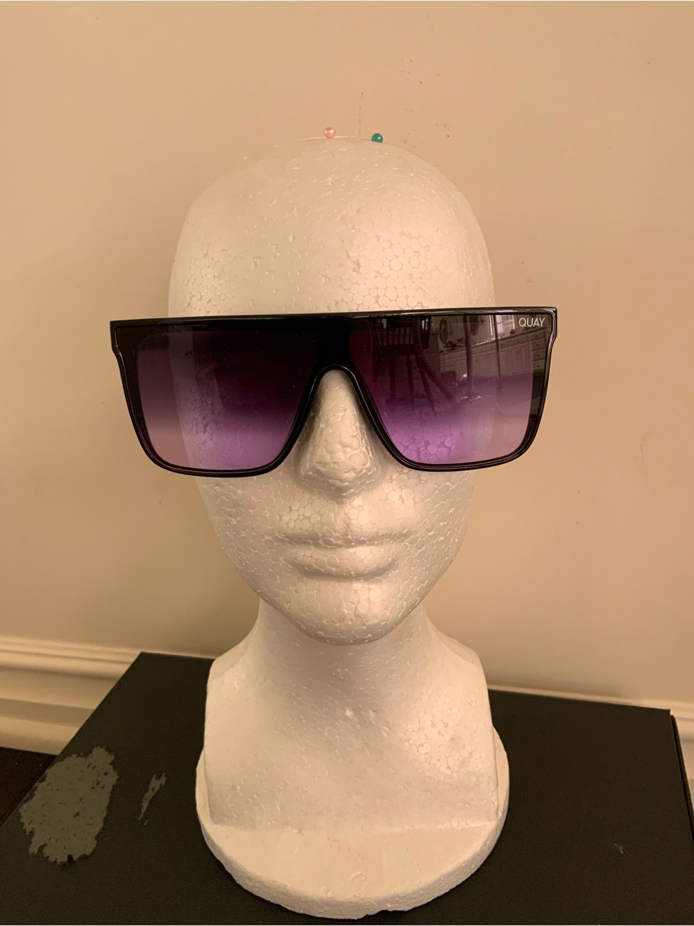 Quay Australia Oversized Shield Sunglasses in Black with Purple Gradient Lenses